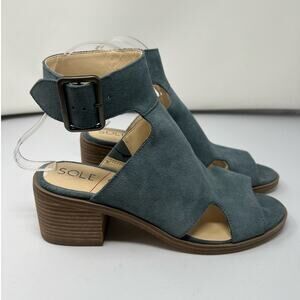 Sole Society Tally Sandals Blue Suede Cutout Peep Toe Ankle Buckle Closure 8M